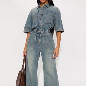 Diana Medium Washed Denim Jumpsuit - Medium Wash